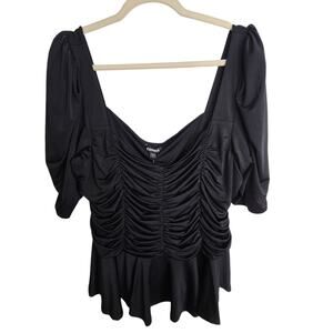 Express Blouse Peplum Blouse Puff Sleeve Blouse Ruched Blouse XL Black NEW